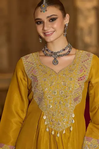 Ethnic Motifs Embroidered A-Line Bandhani Zari Kurta With Trousers & Dupatta