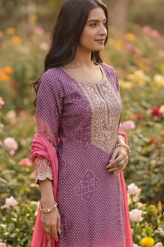 Women Leheriya Dyed Regular Sequinned Kurta with Trousers & With Dupatta