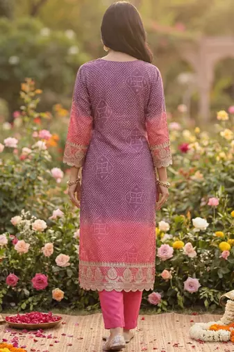 Women Leheriya Dyed Regular Sequinned Kurta with Trousers & With Dupatta