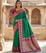 Sea green soft banarasi silk saree with zari weaving  design with contrast blouse