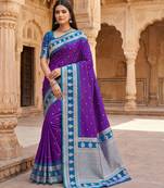 Purple soft banarasi silk saree with zari weaving  design with contrast blouse