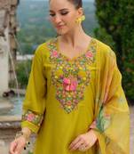 Women Embroidered Kurta with Trousers & Dupatta