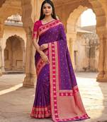 Wine soft banarasi silk saree with zari weaving  design with contrast blouse