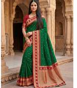 Green soft banarasi silk saree with zari weaving  design with contrast blouse