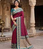 Maroon soft banarasi silk saree with zari weaving  design with contrast blouse