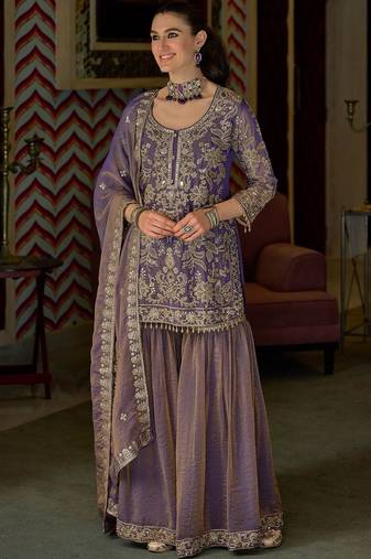 Women Ethnic Motifs Embroidered Regular Thread Work Kurta with Sharara & With Dupatta