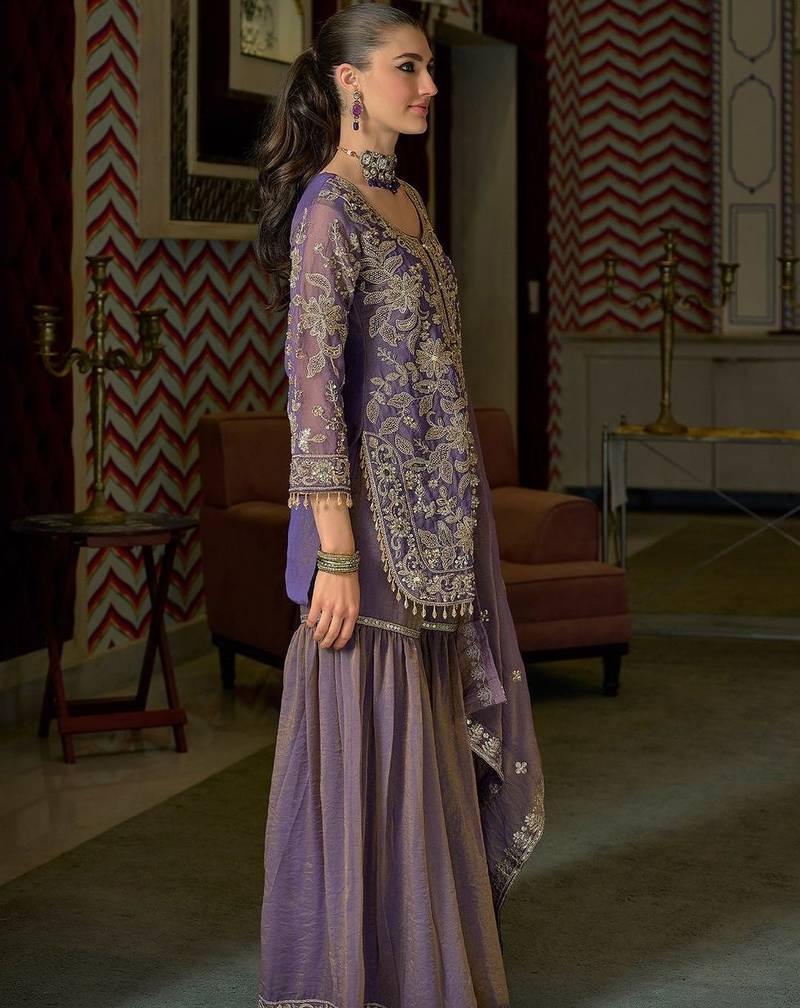 Women Ethnic Motifs Embroidered Regular Thread Work Kurta with Sharara & With Dupatta