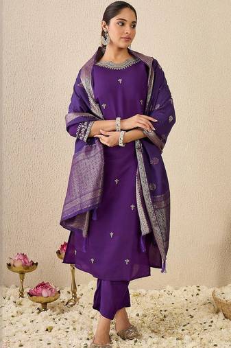 Women Ethnic Motifs Embroidered Regular Kurta with Patiala & Dupatta