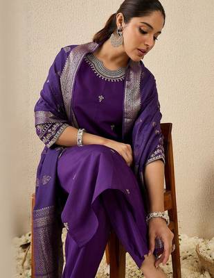 Women Ethnic Motifs Embroidered Regular Kurta with Patiala & Dupatta 7