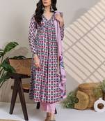 Women Floral Printed Empire Pure Cotton Kurta with Trousers & With Dupatta