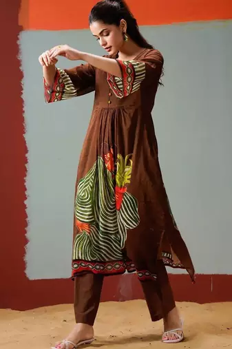Women Printed Regular Pure Cotton Kurta with Trousers