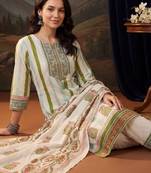 Women Floral Printed Regular Thread Work Cotton Kurta With Trouser & Dupatta