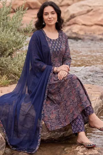 Women Ethnic Motifs Printed Empire Pure Cotton Kurta with Trousers & With Dupatta