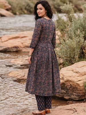 Women Ethnic Motifs Printed Empire Pure Cotton Kurta with Trousers & With Dupatta 6