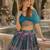 Blue silk blend Free Size Stitched Lehenga Choli with Foil Embroidery & Printed Work