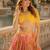 Orange silk blend Free Size Stitched Lehenga Choli with Foil Embroidery & Printed Work