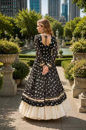 White Cotton Free Size Stitched Navratri Lehenga Choli with Bandhani & Kutchi Patch Work