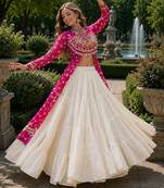 White Cotton Free Size Stitched Navratri Lehenga Choli with Bandhani & Kutchi Patch Work