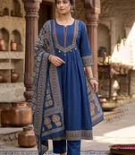 Women Ethnic Motifs Printed Empire Thread Work Pure Cotton Kurta with Trousers & With Dupatta