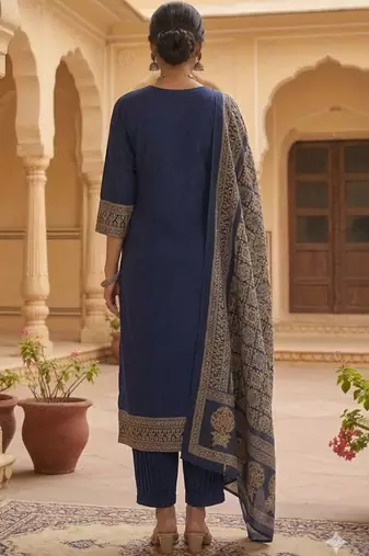 Women Ethnic Motifs Printed Empire Thread Work Pure Cotton Kurta with Trousers & With Dupatta