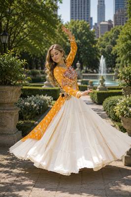 White Cotton Free Size Stitched Navratri Lehenga Choli with Bandhani & Kutchi Patch Work 2