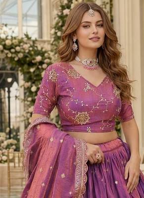 Purple silk blend Lehenga Choli with Zari Embroidery & Sequin Work 2