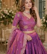 Purple silk blend Lehenga Choli with Zari Embroidery & Sequin Work