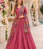 Pink Silk Semi Stitched Lehenga Choli with Zari Embroidery & Sequence Work