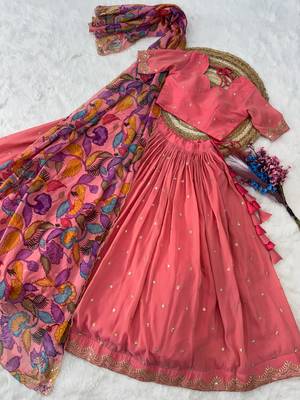 Pink Silk Semi Stitched Lehenga Choli with Zari Embroidery & Sequence Work 3