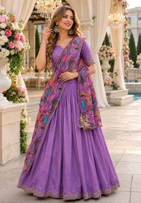 Lavender silk blend Lehenga Choli with Zari Embroidery & Sequin Work 1
