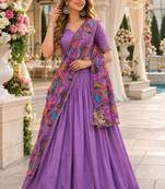 Lavender silk blend Lehenga Choli with Zari Embroidery & Sequin Work