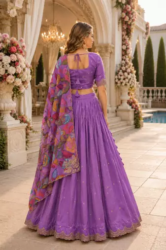 Lavender silk blend Lehenga Choli with Zari Embroidery & Sequin Work