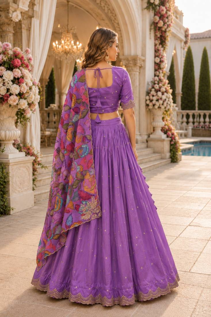 Lavender silk blend Lehenga Choli with Zari Embroidery & Sequin Work