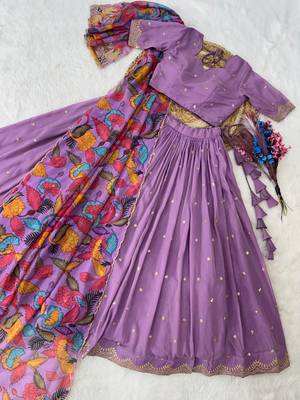 Lavender silk blend Lehenga Choli with Zari Embroidery & Sequin Work 3