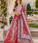 Orange silk blend Lehenga Choli with Embroidery & Printed Work