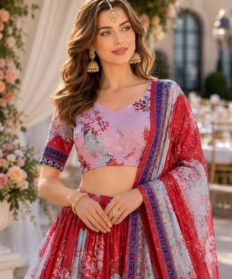 Orange silk blend Lehenga Choli with Embroidery & Printed Work 2