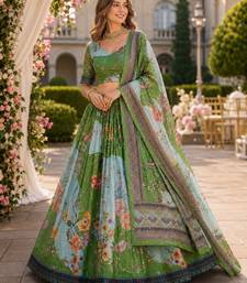 Green silk blend Lehenga Choli with Embroidery & Printed Work