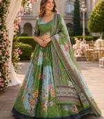 Green silk blend Lehenga Choli with Embroidery & Printed Work