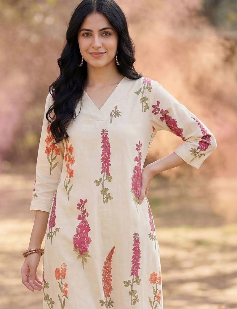 Women Floral Printed Regular Pure Cotton Kurta with Trousers