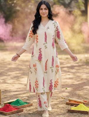 Women Floral Printed Regular Pure Cotton Kurta with Trousers 3