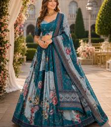Blue silk blend Lehenga Choli with Embroidery & Printed Work