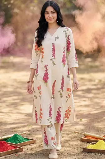 Women Floral Printed Regular Pure Cotton Kurta with Trousers