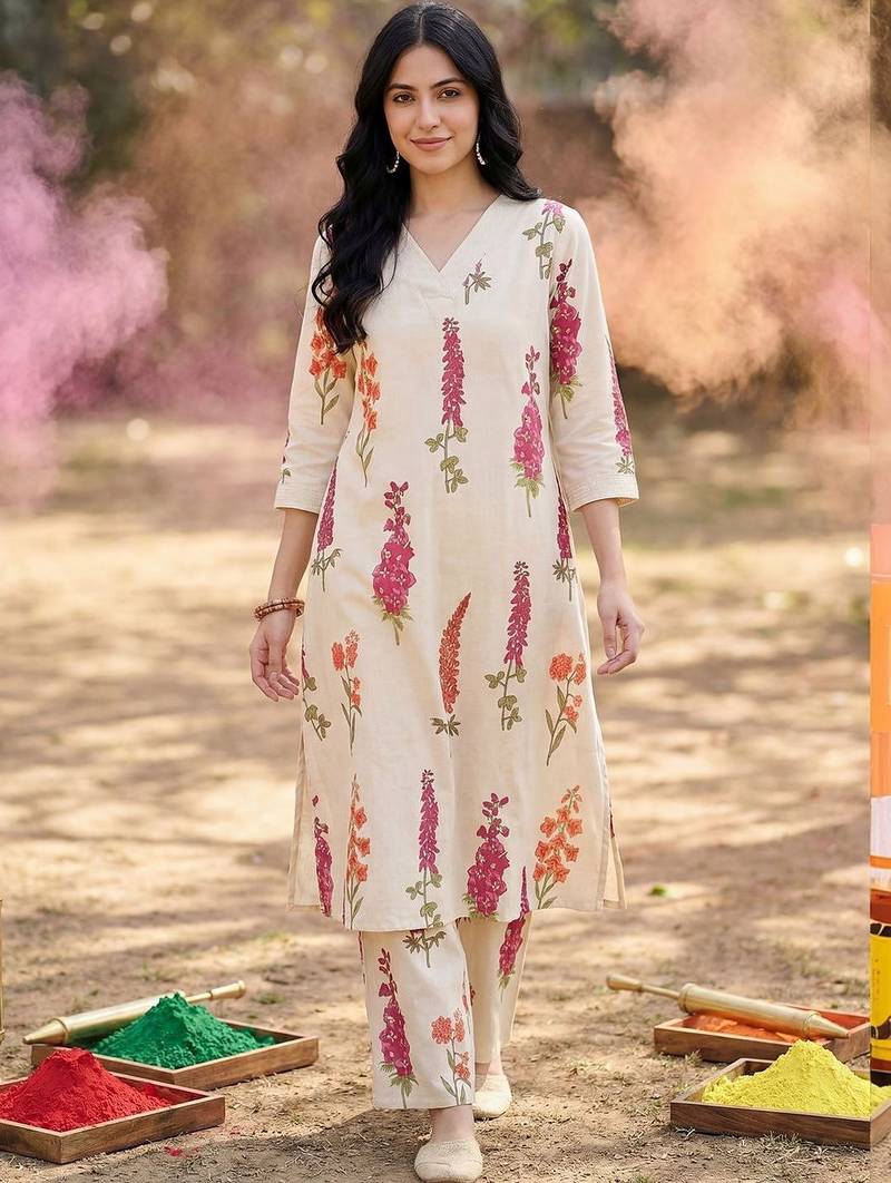 Women Floral Printed Regular Pure Cotton Kurta with Trousers