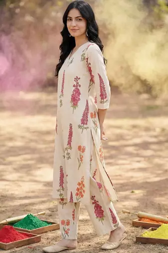 Women Floral Printed Regular Pure Cotton Kurta with Trousers