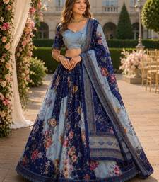 Grey silk blend Lehenga Choli with Embroidery & Printed Work