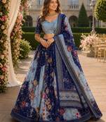 Grey silk blend Lehenga Choli with Embroidery & Printed Work