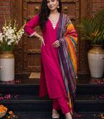 Women Ethnic Motifs Embroidered Regular Kurta with Trousers & With Dupatta