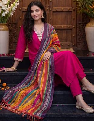 Women Ethnic Motifs Embroidered Regular Kurta with Trousers & With Dupatta 2
