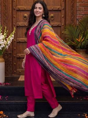 Women Ethnic Motifs Embroidered Regular Kurta with Trousers & With Dupatta 3