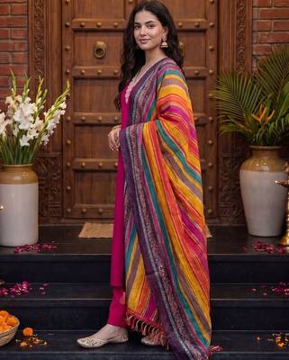 Women Ethnic Motifs Embroidered Regular Kurta with Trousers & With Dupatta 4